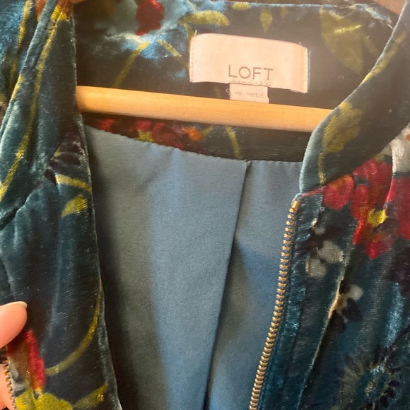 LOFT Velvet Floral Print Zip Up Jacket - Picture 8 of 8